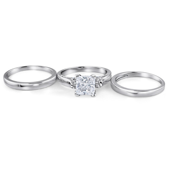 NEW 925 STERLING SILVER PRINCESS DIAMOND CUT WEDDING RINGS ENGAGEMENT RINGS - Picture 2 of 4